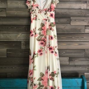NWT Leslie Fay Ivory & Pink Maxi Dress